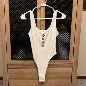 White Button Front Detail Tank Bodysuit (S)